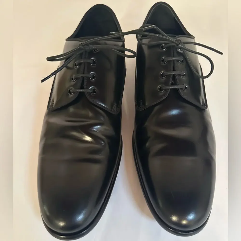 Dolce & Gabbana Raffaello Brushed Calfskin Derby Shoes Sz US 10 High Shine Black